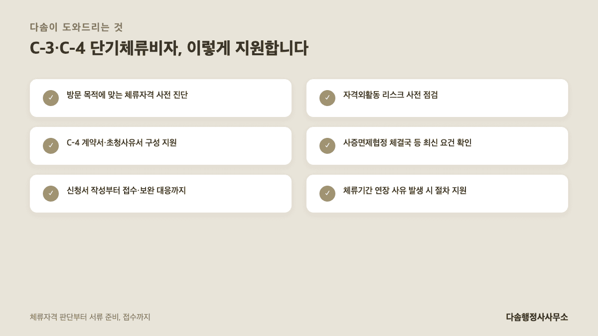 다솜행정사사무소 C-3 C-4 단기체류비자 신청 지원 체크리스트